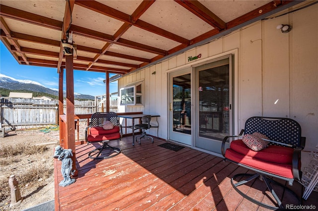 deck featuring a mountain view