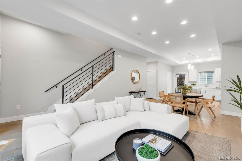 living room with light wood-type flooring