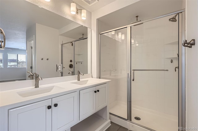 bathroom with a shower stall and a sink