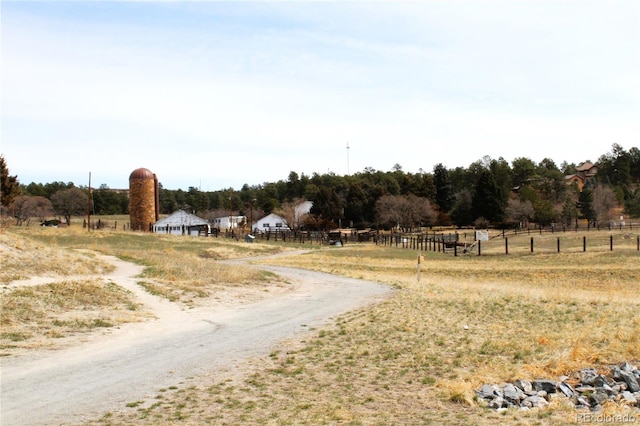 view of road featuring a rural view