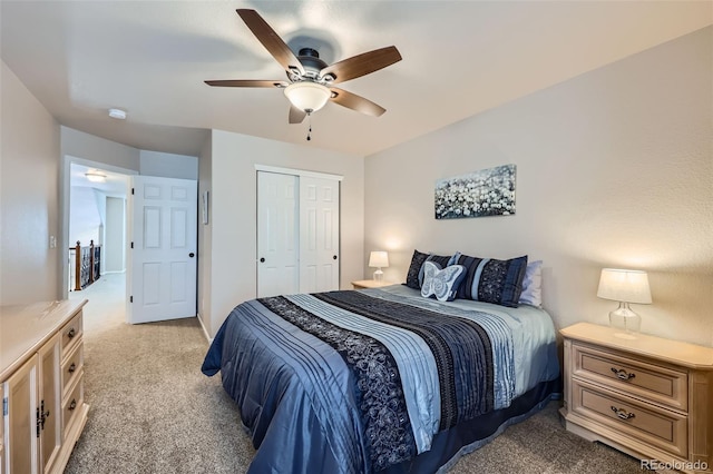 1104 Rumbling Sky Pl, Castle Rock, CO 80108 - bedroom with light colored carpet, a closet, and ceiling fan