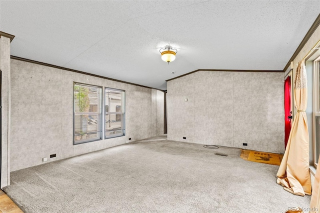 715 E Chester St, Lafayette, CO 80026 - carpeted spare room featuring vaulted ceiling, crown molding, and a textured ceiling