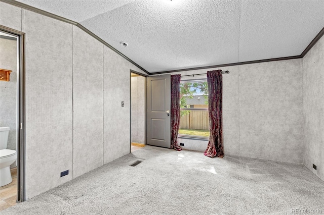 715 E Chester St, Lafayette, CO 80026 - spare room featuring vaulted ceiling, carpet flooring, a textured ceiling, and crown molding