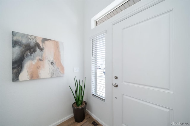 foyer entrance with a wealth of natural light and hardwood / wood-style floors