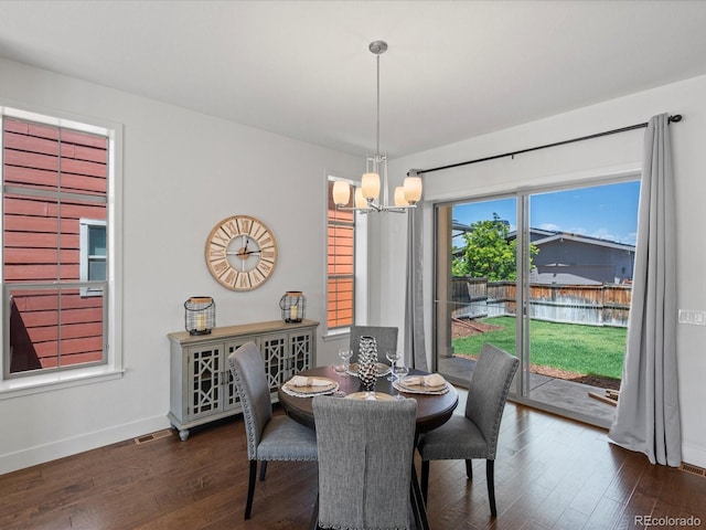 10235 E 59th Ave, Denver, CO 80238 - dining space with a chandelier, wood finished floors, and a water view