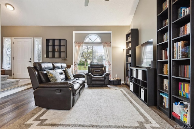 21125 E 43rd Ave, Denver, CO 80249 - living room featuring wood finished floors and ceiling fan