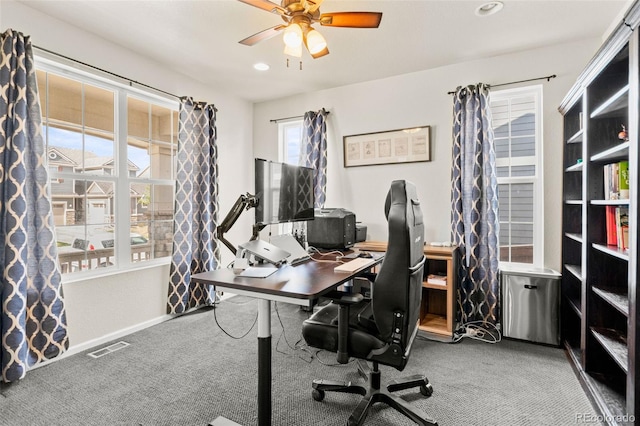 7018 E 123rd Pl, Thornton, CO 80602 - office area featuring carpet, baseboards, ceiling fan, and recessed lighting