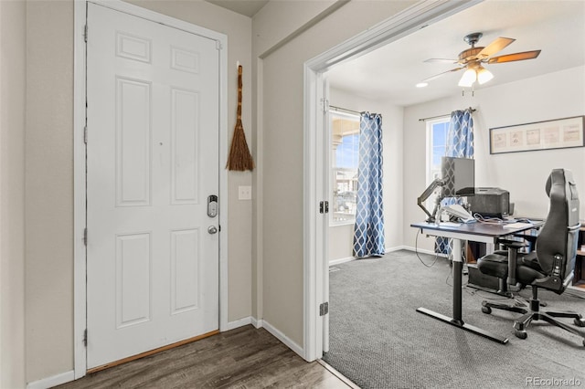 7018 E 123rd Pl, Thornton, CO 80602 - office featuring baseboards, ceiling fan, and wood finished floors