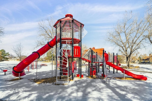 view of snow covered playground