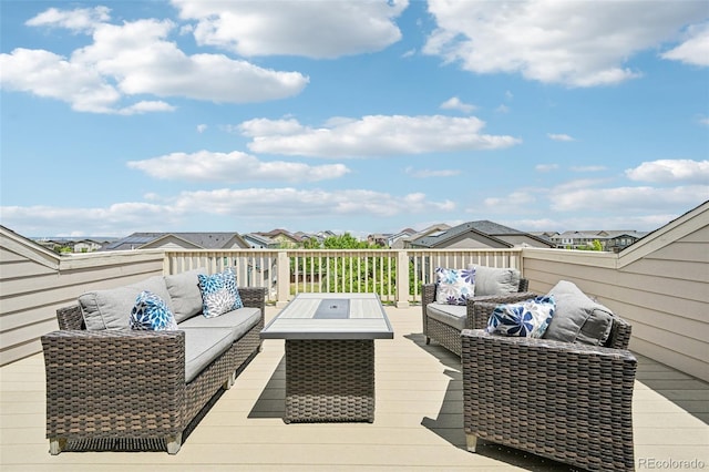 11346 E 27th Ave, Denver, CO 80238 - wooden terrace with outdoor lounge area and a residential view