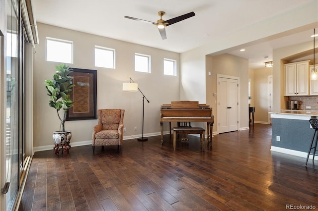 1950 W 67th Ave, Denver, CO 80221 - living area featuring a ceiling fan, baseboards, dark wood finished floors, and recessed lighting