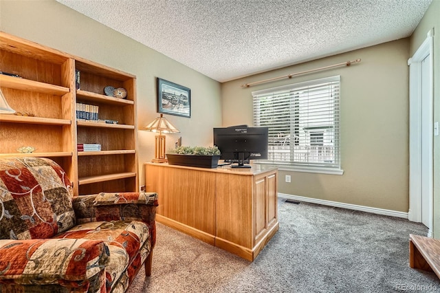 11522 Pine Grove Ln, Parker, CO 80138 - office with light colored carpet, a textured ceiling, and baseboards