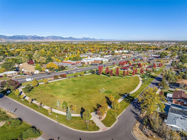 birds eye view of property with a mountain view