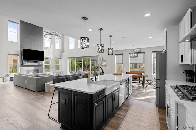 6737 S White Crow Way, Aurora, CO 80016 - kitchen featuring stainless steel appliances, dark cabinets, light countertops, healthy amount of natural light, and recessed lighting