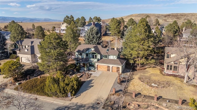 aerial view with a residential view and a mountain view