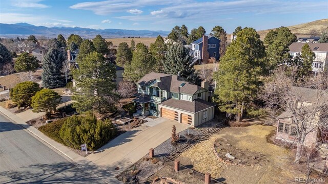 aerial view with a residential view and a mountain view