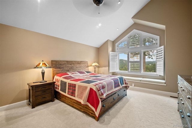 29210 Northstar Ln, Evergreen, CO 80439 - bedroom with carpet flooring, lofted ceiling, and ceiling fan