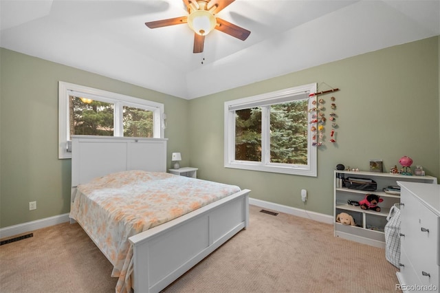 29210 Northstar Ln, Evergreen, CO 80439 - bedroom with light carpet, multiple windows, and a ceiling fan
