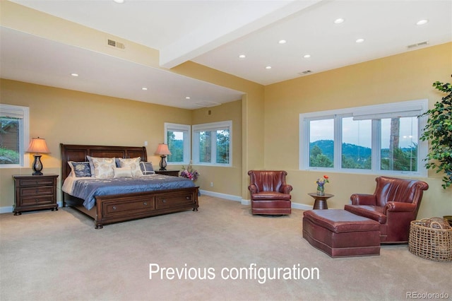 29210 Northstar Ln, Evergreen, CO 80439 - bedroom with carpet flooring, recessed lighting, and beamed ceiling