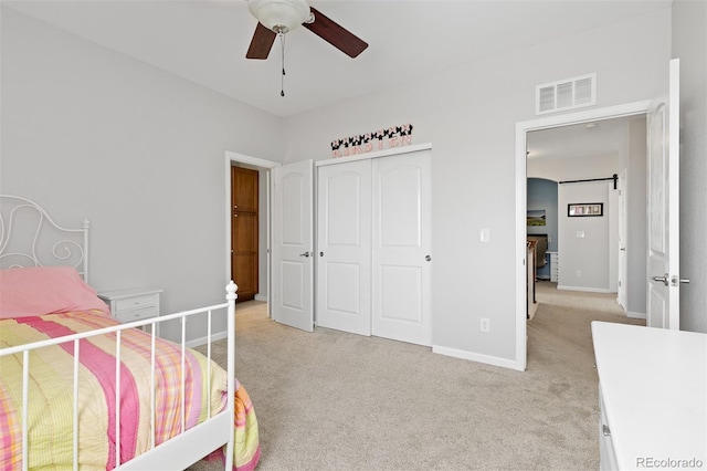 11343 E 163rd Ct, Brighton, CO 80602 - bedroom with light colored carpet, a closet, baseboards, and ceiling fan