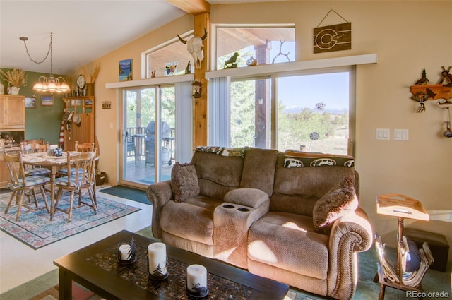 91 Canteen Way, Hartsel, CO 80449 - living area featuring vaulted ceiling and a chandelier