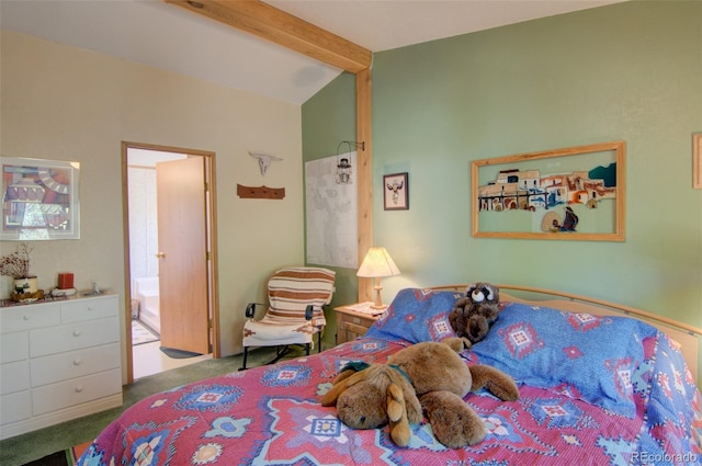 91 Canteen Way, Hartsel, CO 80449 - bedroom featuring carpet floors, beam ceiling, and ensuite bathroom