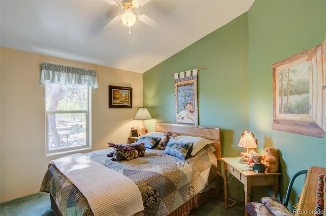 91 Canteen Way, Hartsel, CO 80449 - carpeted bedroom featuring lofted ceiling and ceiling fan