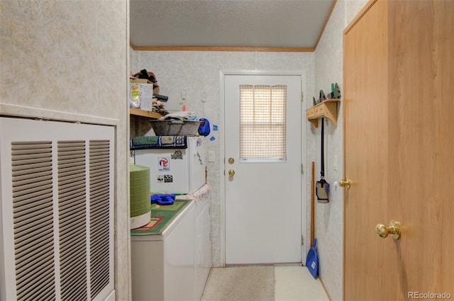 91 Canteen Way, Hartsel, CO 80449 - laundry room featuring independent washer and dryer, wallpapered walls, and a heating unit