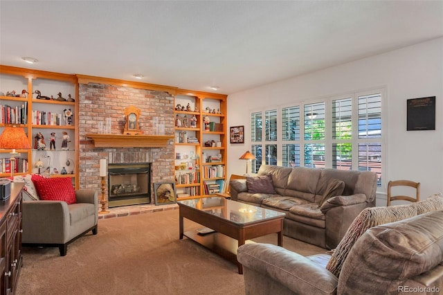 2359 Indian Paintbrush Cir, Highlands Ranch, CO 80129 - living area featuring carpet floors, built in features, and a fireplace