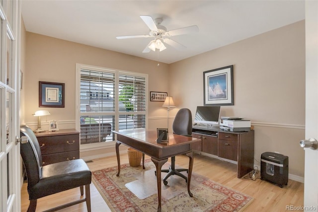 2359 Indian Paintbrush Cir, Highlands Ranch, CO 80129 - office area featuring ceiling fan, light wood-style floors, and baseboards