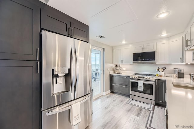 130 N Pearl St Unit 1001, Denver, CO 80203 - kitchen with light countertops, appliances with stainless steel finishes, light wood-style floors, and visible vents