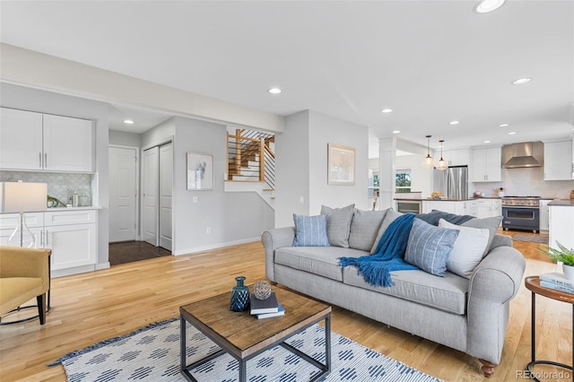 living room featuring light hardwood / wood-style flooring