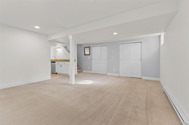 basement with light carpet