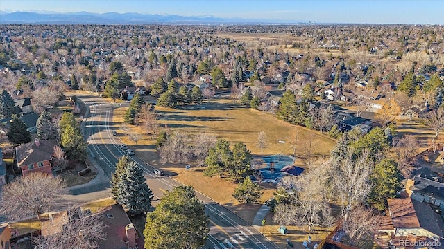 drone / aerial view featuring a mountain view