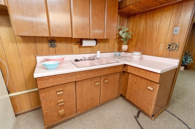 9100 Yucca Way, Thornton, CO 80229 - interior space with a sink, light colored carpet, and wooden walls