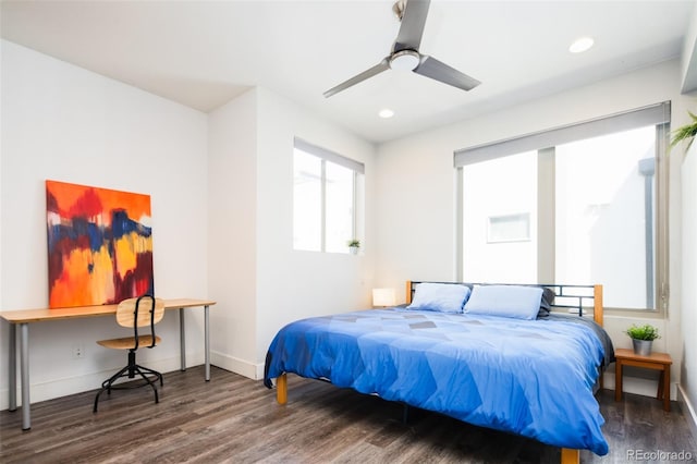 1323 Elati St Unit 3, Denver, CO 80204 - bedroom with wood finished floors, baseboards, recessed lighting, and a ceiling fan