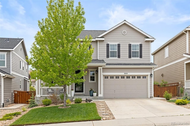 3319 Starry Night Loop, Castle Rock, CO 80109 - traditional-style home featuring a garage, covered porch, driveway, and roof with shingles