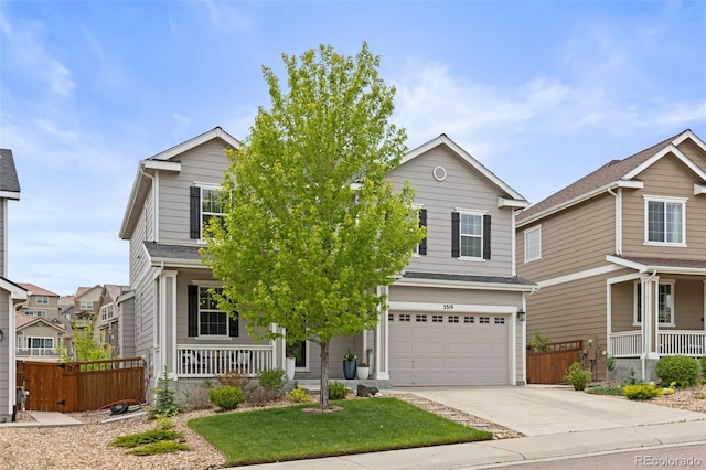 3319 Starry Night Loop, Castle Rock, CO 80109 - view of front facade featuring a porch, concrete driveway, and a garage