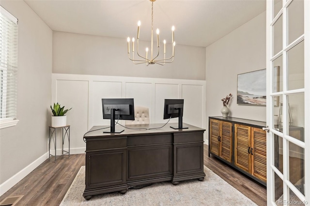 3319 Starry Night Loop, Castle Rock, CO 80109 - office featuring wood finished floors and a chandelier