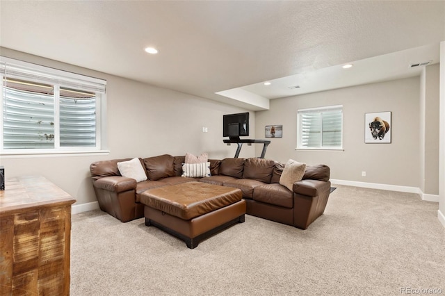 3319 Starry Night Loop, Castle Rock, CO 80109 - carpeted living room featuring baseboards and recessed lighting