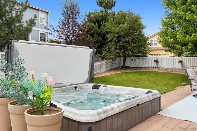 3540 Brushwood Dr, Castle Rock, CO 80109 - view of patio featuring a hot tub and a wooden deck