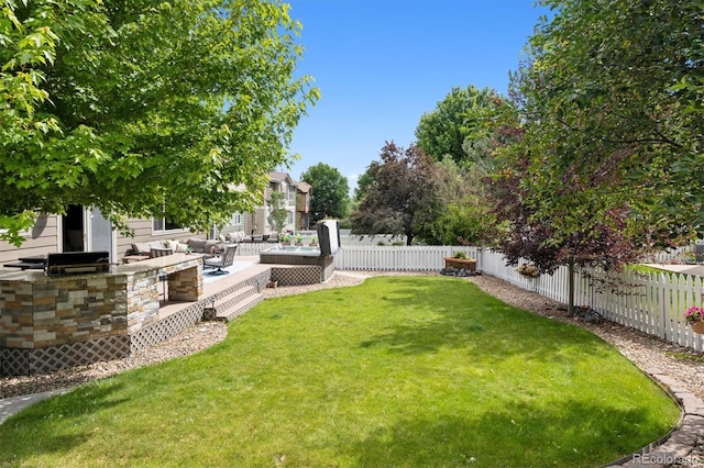 3540 Brushwood Dr, Castle Rock, CO 80109 - fenced backyard featuring exterior kitchen