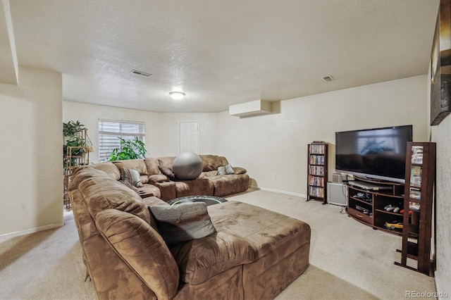 4759 Mt Princeton, Brighton, CO 80601 - living area featuring carpet flooring, a textured ceiling, and baseboards