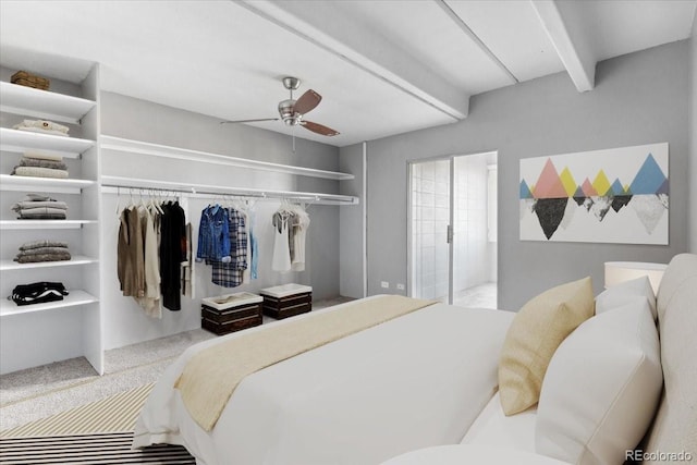 1888 S Jackson St Unit 604, Denver, CO 80210 - bedroom featuring carpet, beamed ceiling, and ceiling fan