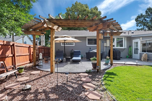 6504 W 85th Ave, Arvada, CO 80003 - fenced backyard featuring a patio, a pergola, and grilling area