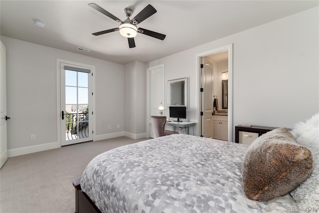 8033 Galileo Way, Littleton, CO 80125 - carpeted bedroom with baseboards, access to outside, a desk, and a ceiling fan