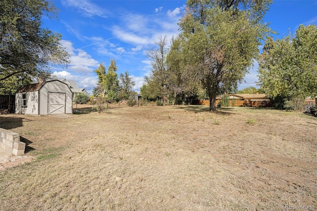 view of yard with a storage shed