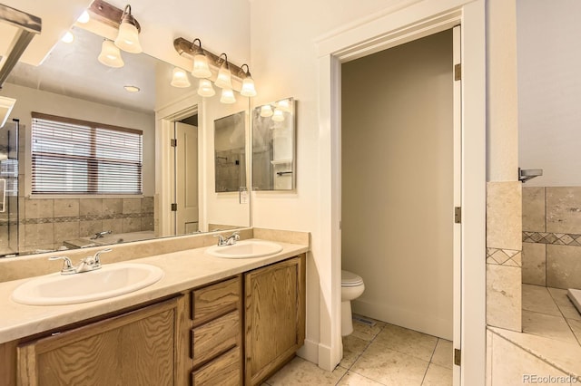 19259 E Caspian Pl, Aurora, CO 80013 - full bath featuring double vanity, a bath, tile patterned flooring, and tiled shower