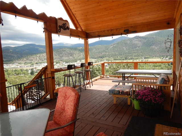 deck with a mountain view