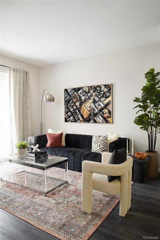 living room featuring dark hardwood / wood-style floors